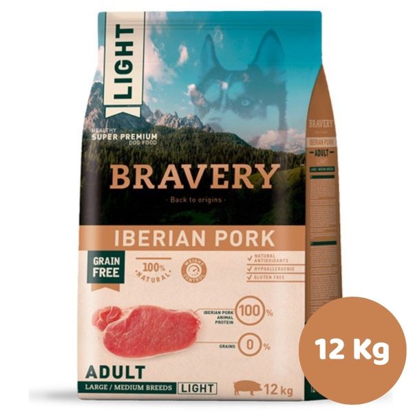 BRAVERY LIGHT IBERIAN PORK ADULT LARGE/MEDIUM BREEDS 12Kg (ADULTO,SOBREPESO)